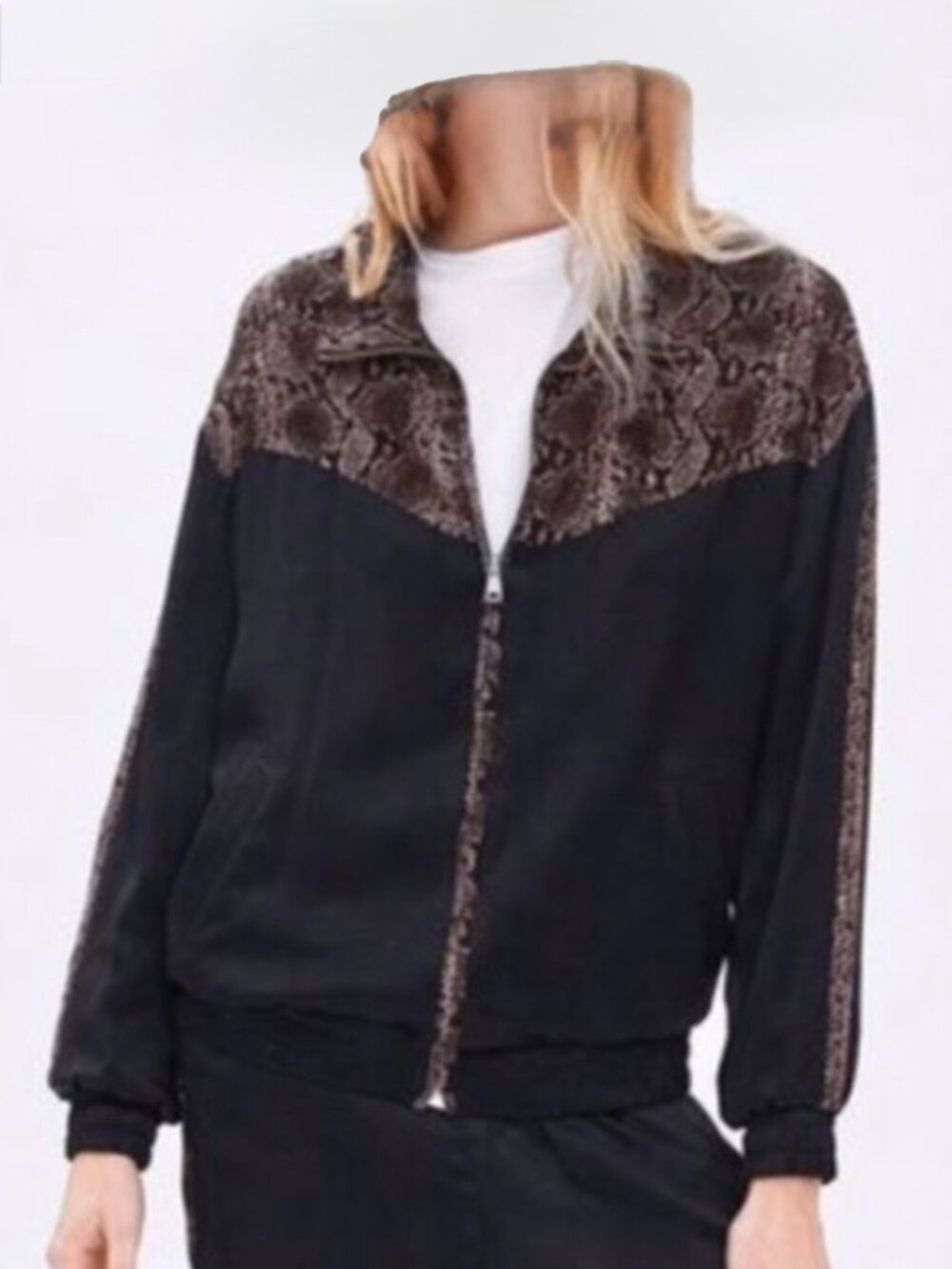 Zara TRF Women’s L Black Snake Print Colorblock Zip Bomber Jacket Fall
